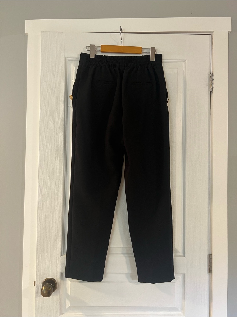Zara Black Women’s Elastic-Waist Dress Pants with Gold Buttons and Pockets sz M